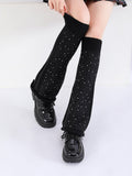 Women Girls Neon Color Flared Knit Rhinestone Sock Cuffs Leg Warmer Slouch Socks For Clubwear Party Daily