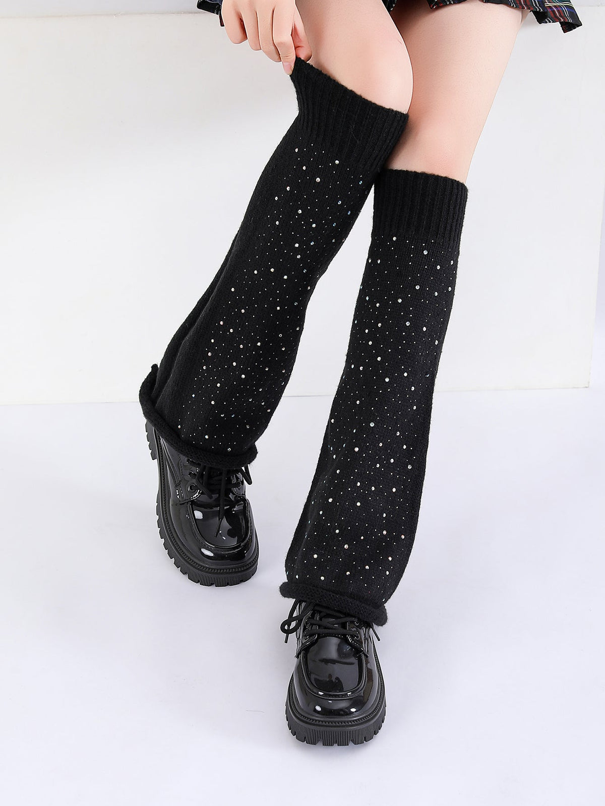 Women Girls Neon Color Flared Knit Rhinestone Sock Cuffs Leg Warmer Slouch Socks For Clubwear Party Daily