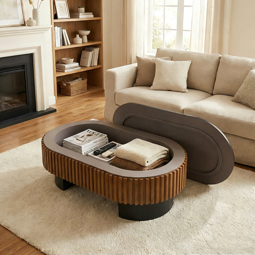 43.7" Oval Coffee Table With Hidden Storage