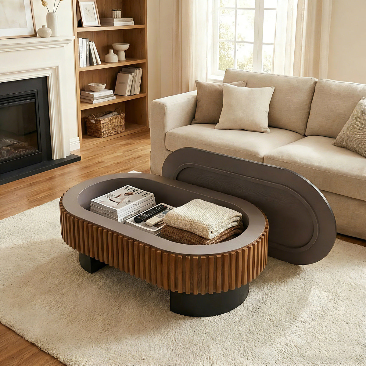 43.7" Oval Coffee Table With Hidden Storage