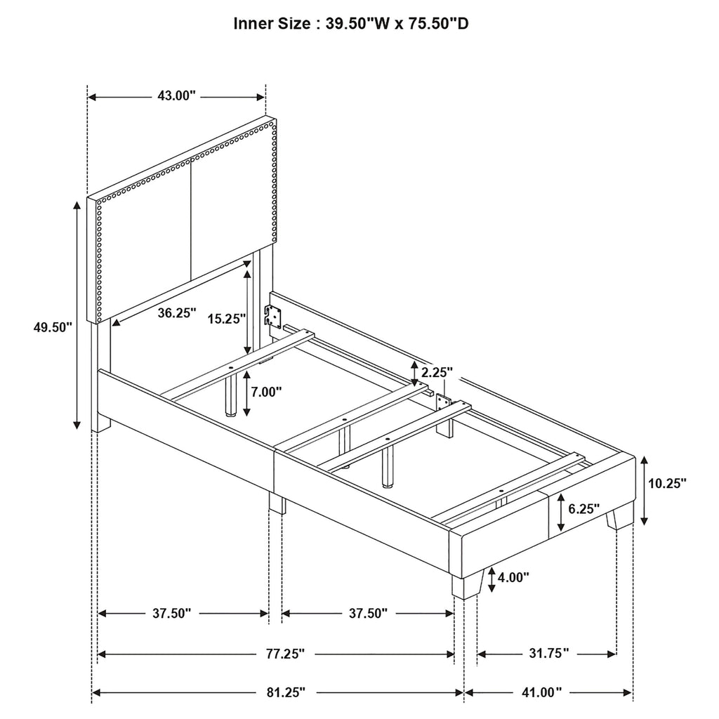 Ivory Twin Bed with Nailhead Trim