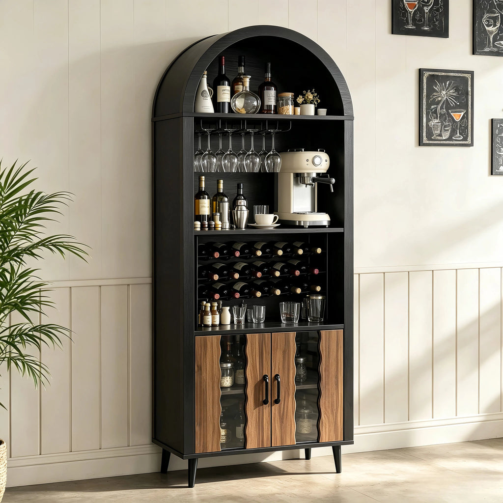 71" Farmhouse Arched Wine Bar Cabinet
