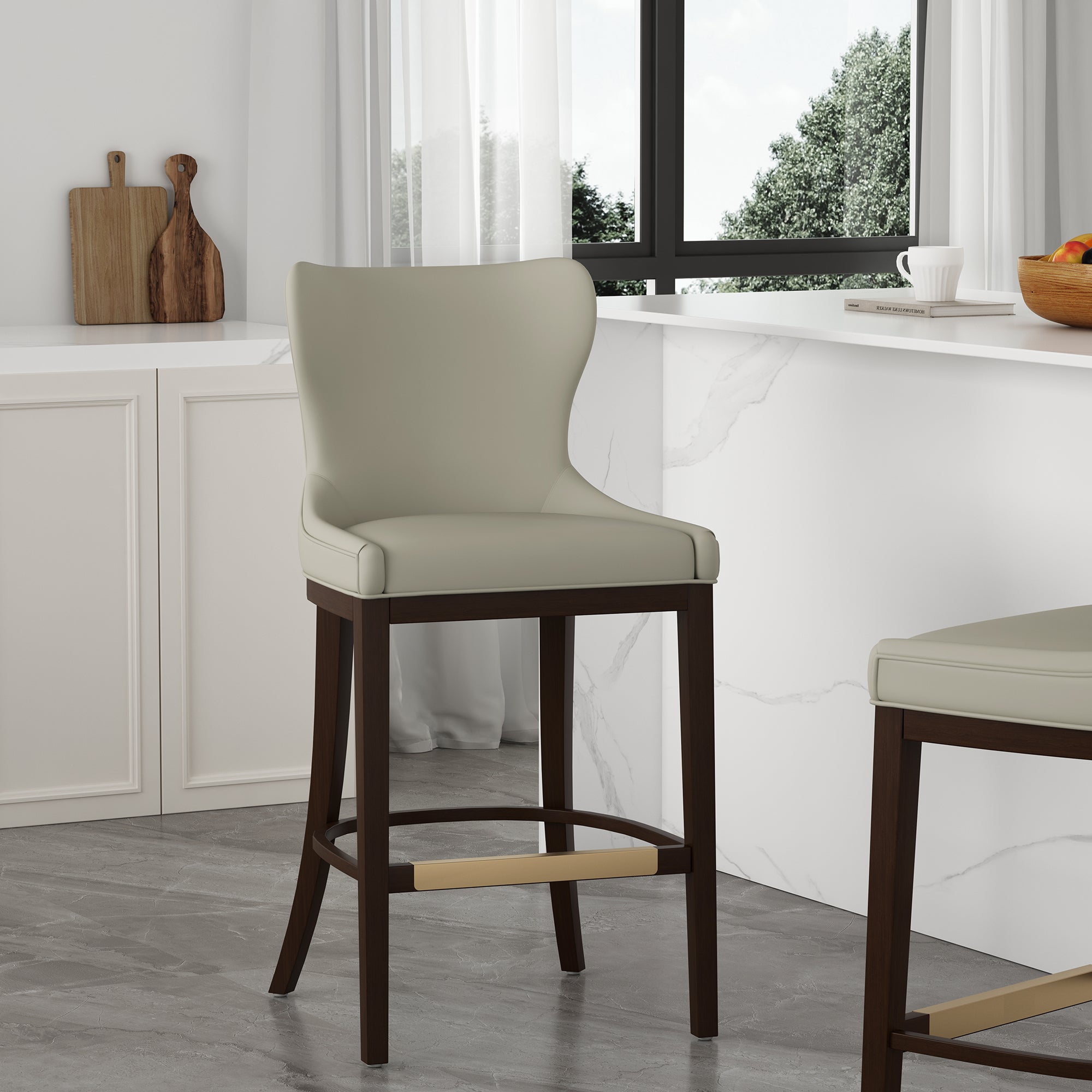 Blair Wood Upholstered Barstool in Stone