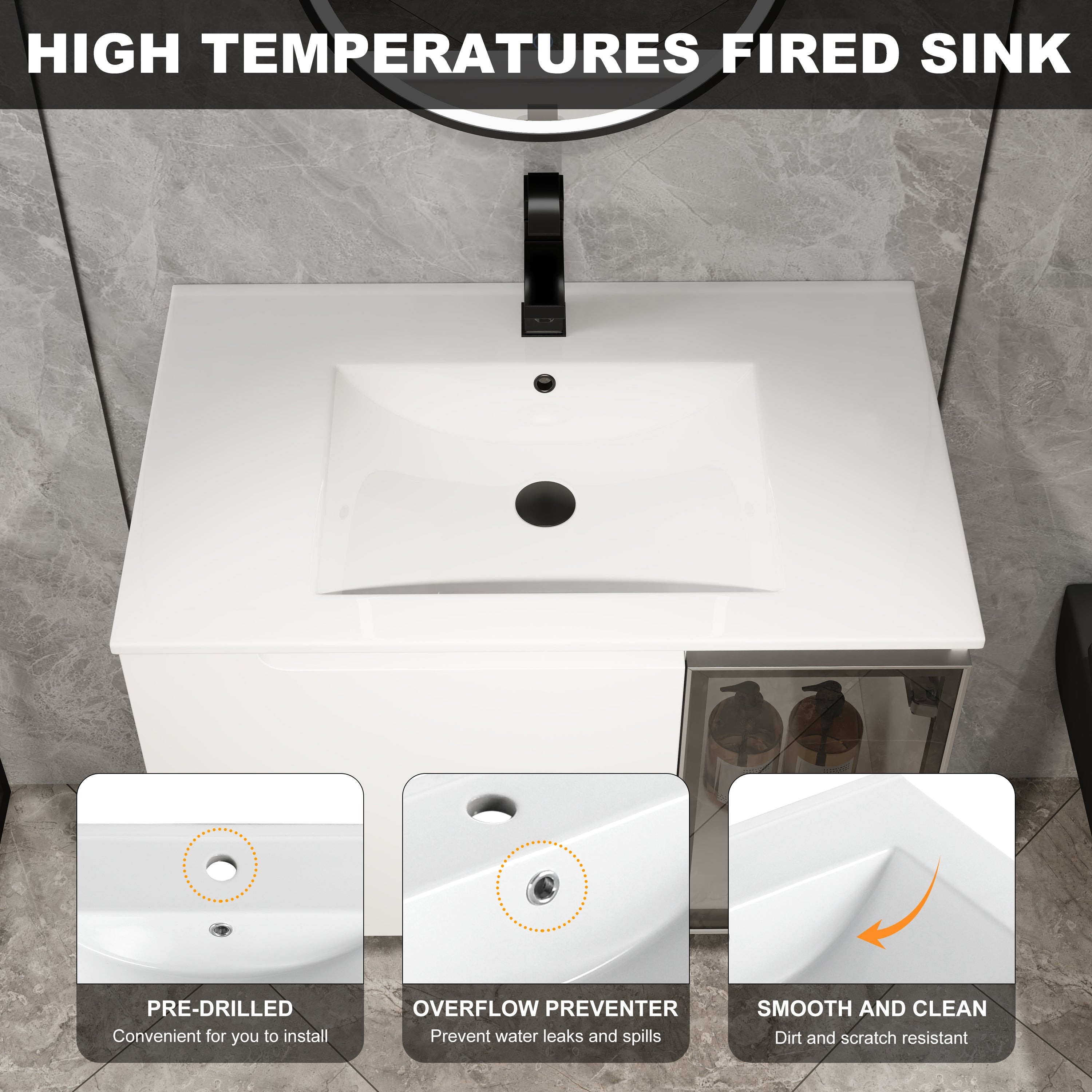 30" Wall-Mounted Bathroom Vanity With Ceramic Sink