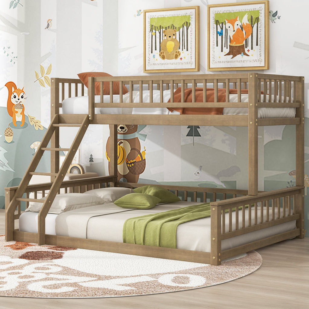 Twin XL Over Queen Bunk Bed with Ladder and Guardrails