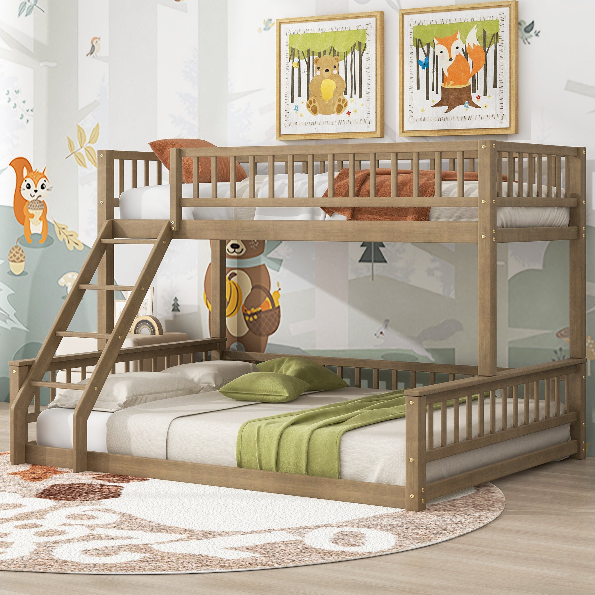 Twin XL Over Queen Bunk Bed with Ladder and Guardrails