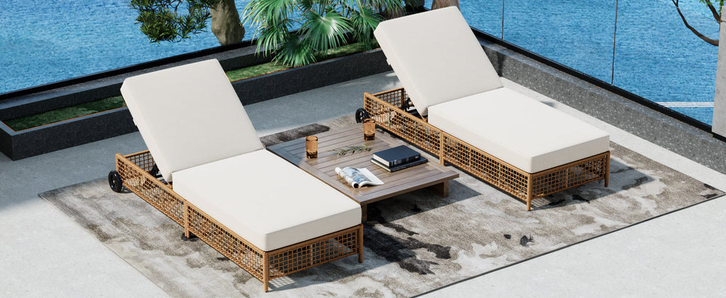 TREXM Outdoor Lounge Chair with Cushion and Wheels