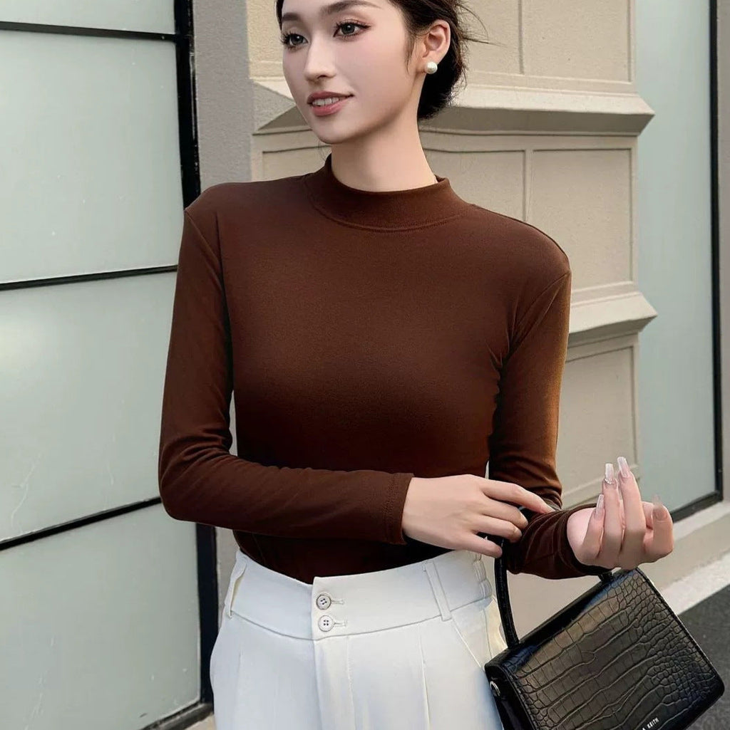 Versatile Double-Sided Brushed Knit Long-Sleeve Top