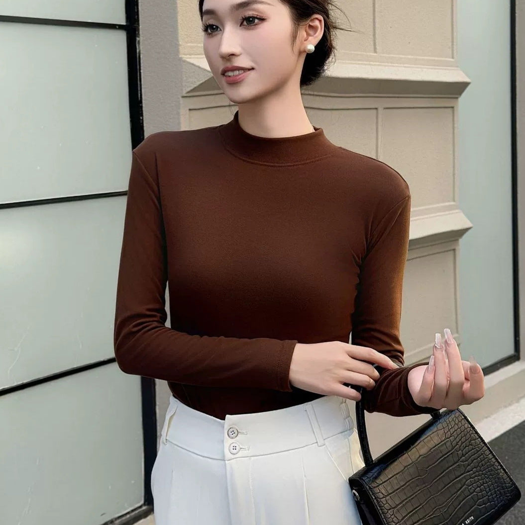 Versatile Double-Sided Brushed Knit Long-Sleeve Top