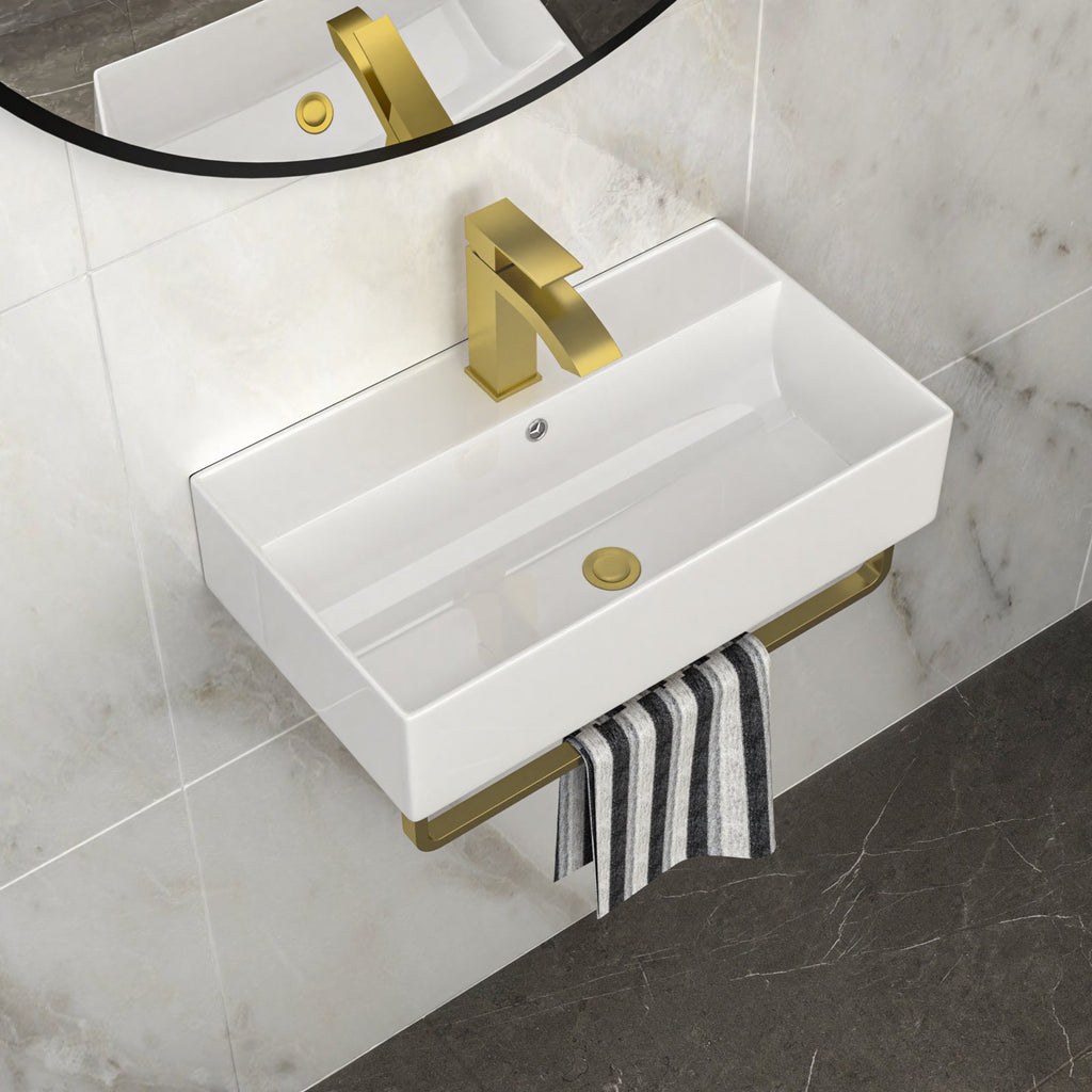 21"x12" Wall-Mounted Rectangular Ceramic Bathroom Sink