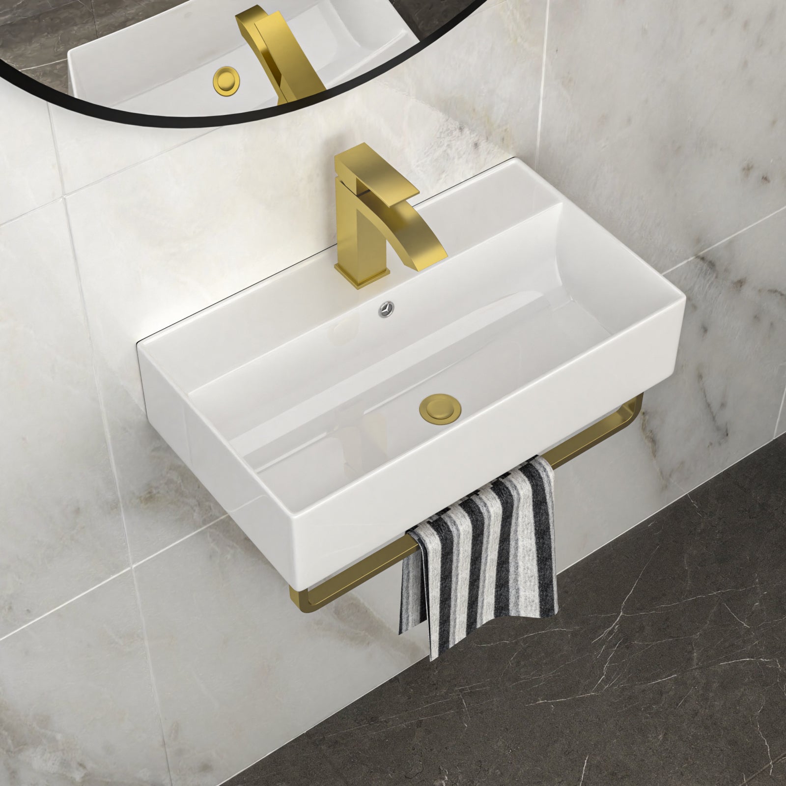 21"x12" Wall-Mounted Rectangular Ceramic Bathroom Sink