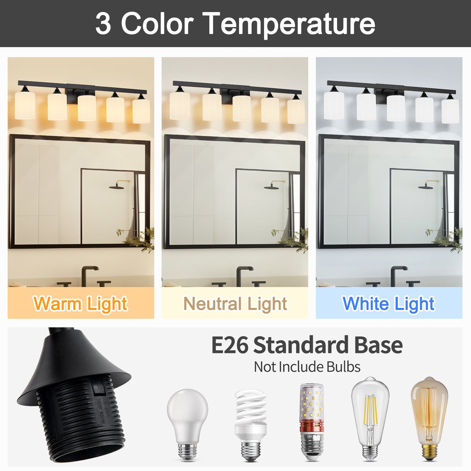 5-Light Matte Bathroom Vanity Wall Light