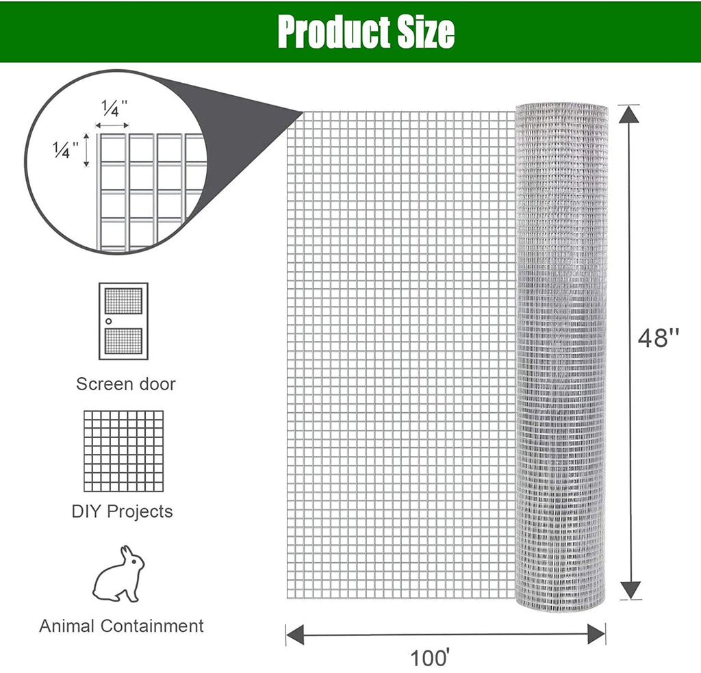 Galvanized Hardware Cloth 1/4 Inch 48in x 100ft Wire Fencing