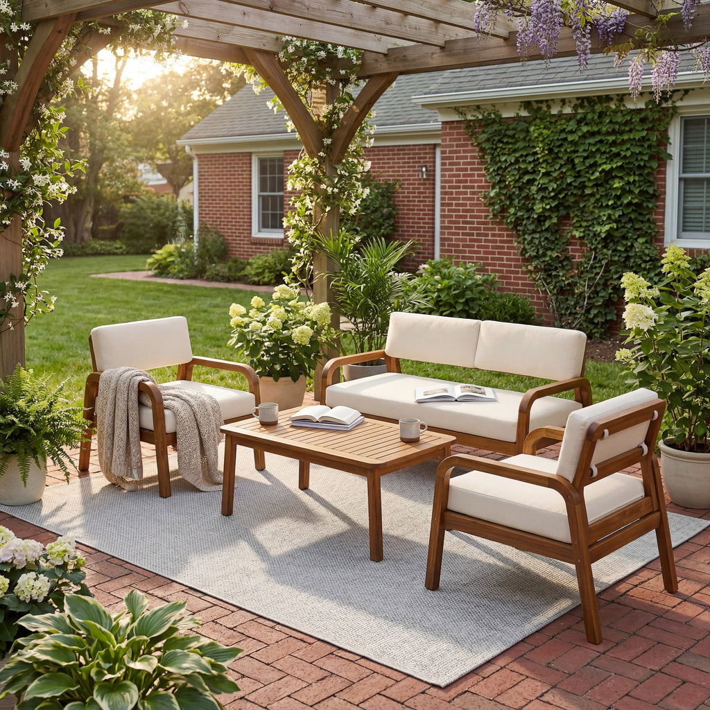 4-Piece Outdoor Sofa Set with Cushions Outdoor Loveseat & Coffee Table Set