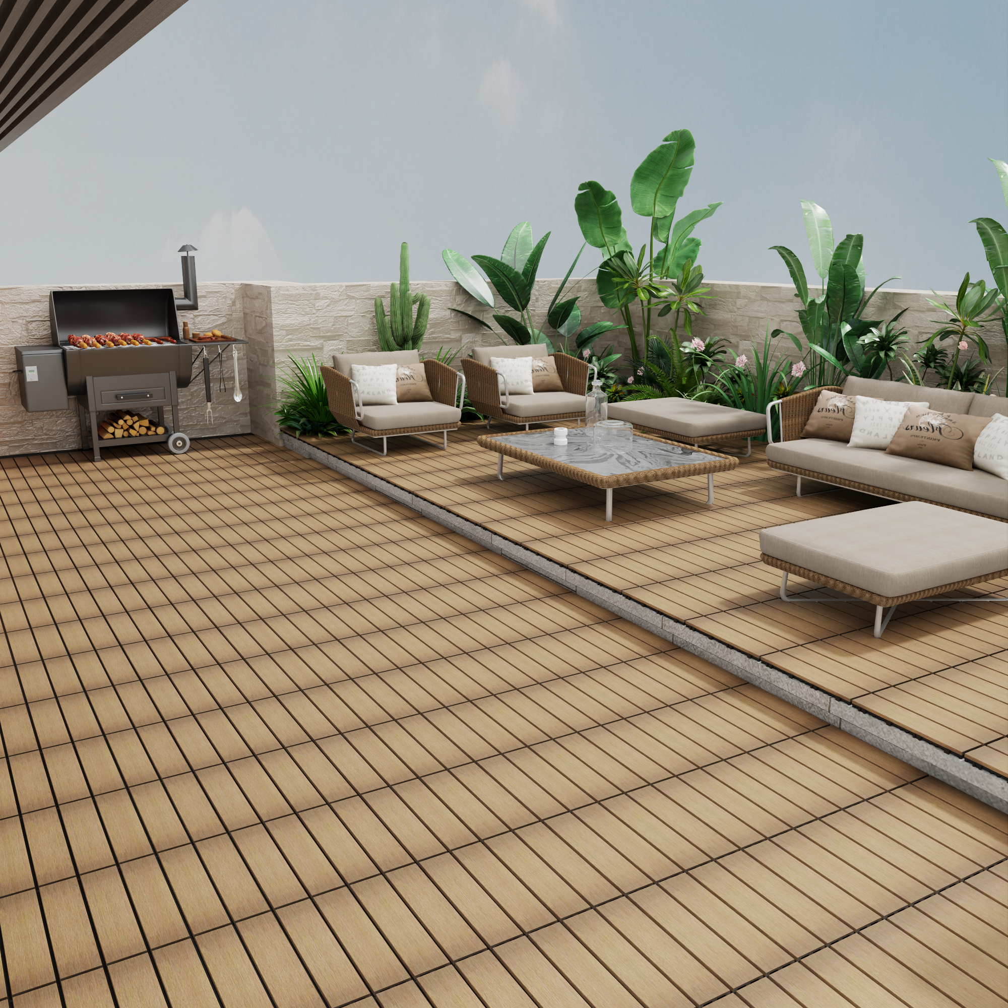 WPC Wood-Plastic Composite Patio Floor Tiles
