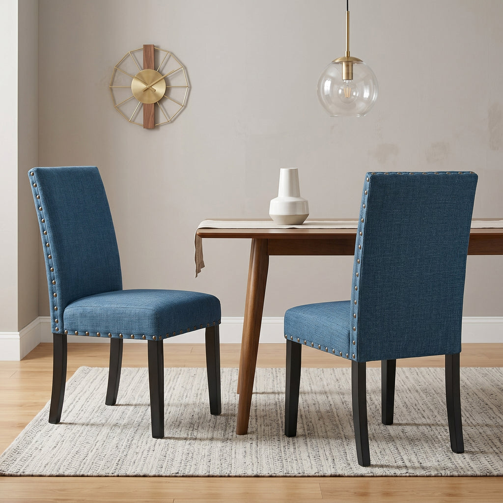 Biony Fabric Dining Chairs with Nailhead Trim, Set of 2