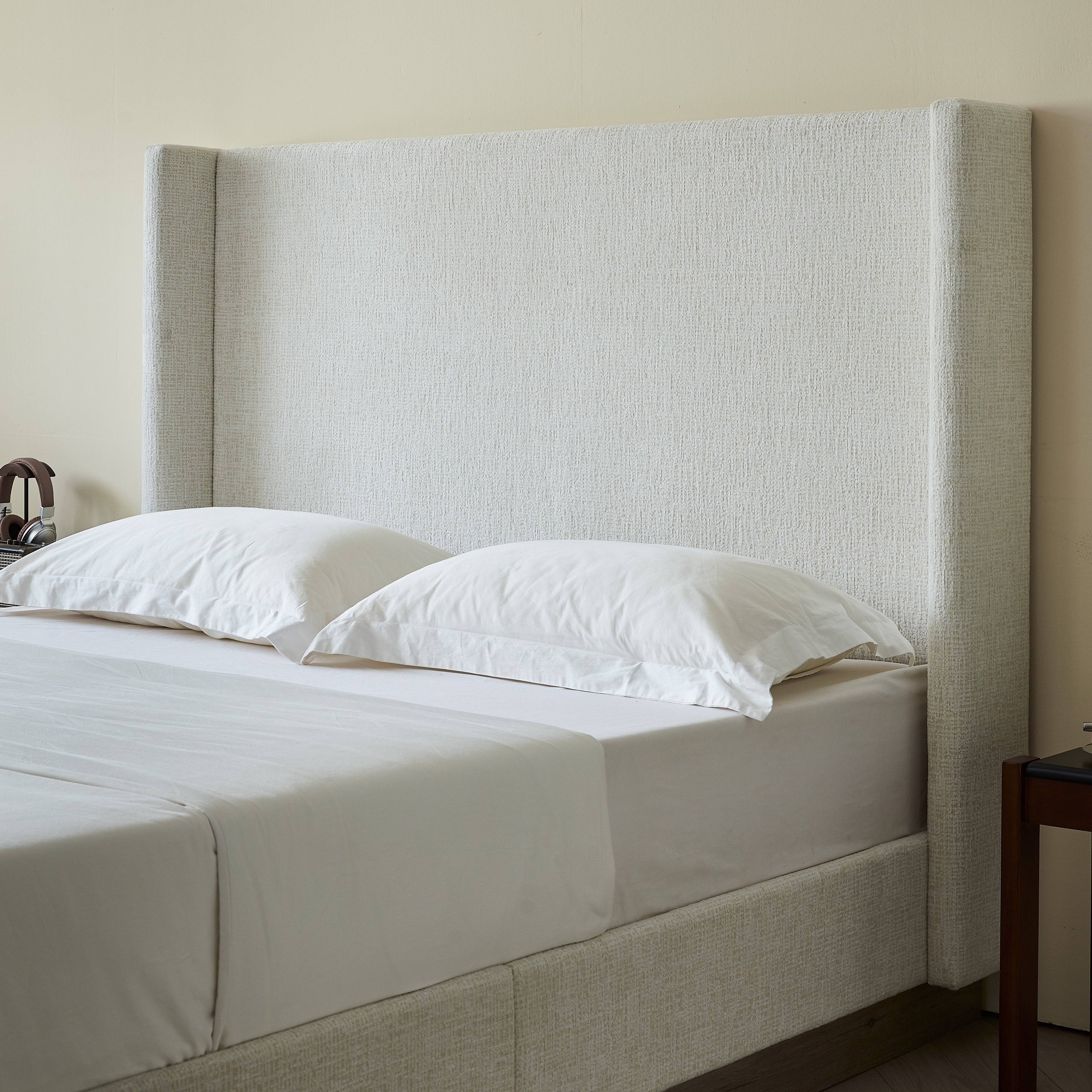 Hosford Upholstered Wingback Bed - California King - Oat Boucle