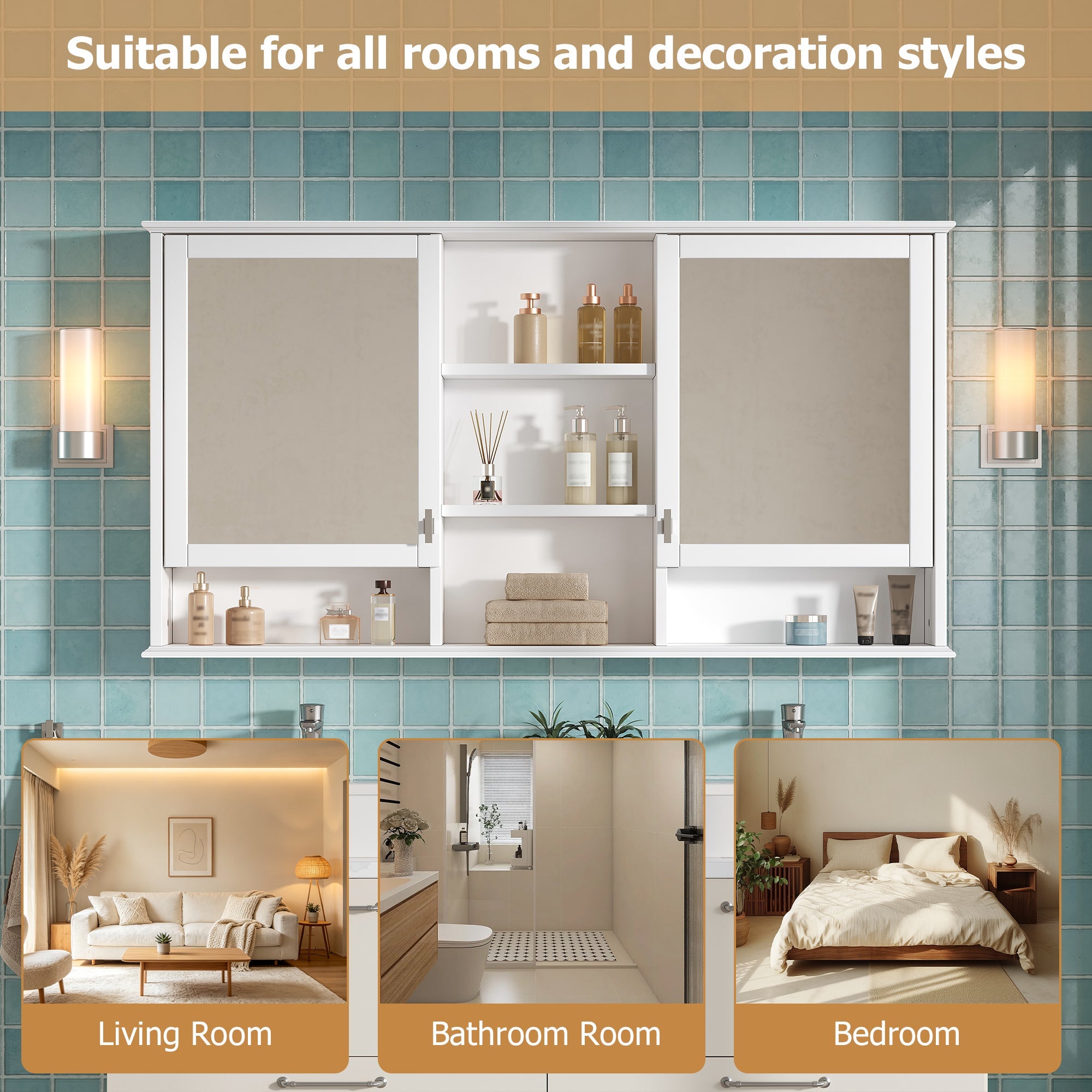 55-Inch Wall-Mount 2-in-1 Mirror Cabinet