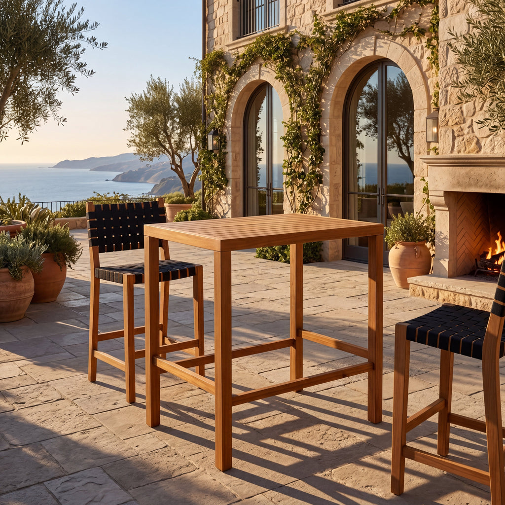 41 Inch Height Teak Finish Acacia Solid Wood Outdoor Dining Table