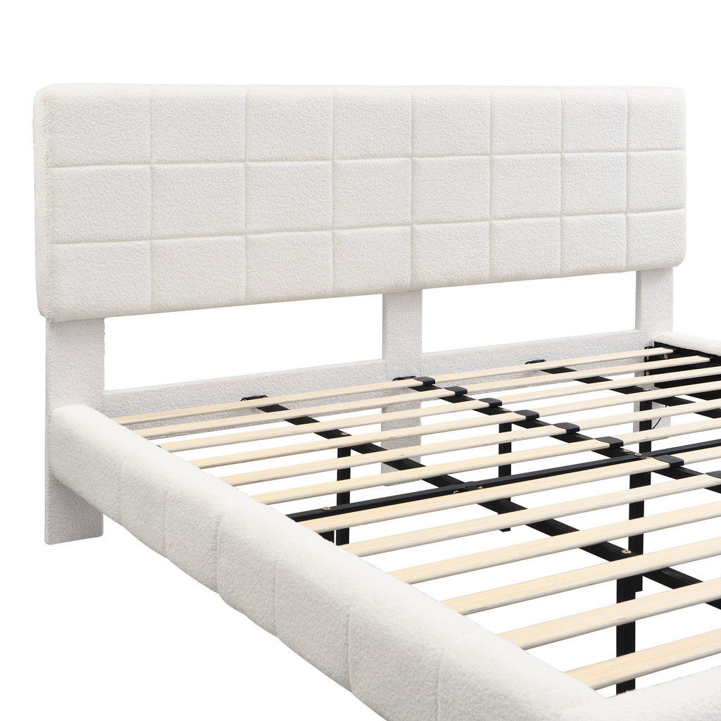White Boucle Floating Bed with Light, King