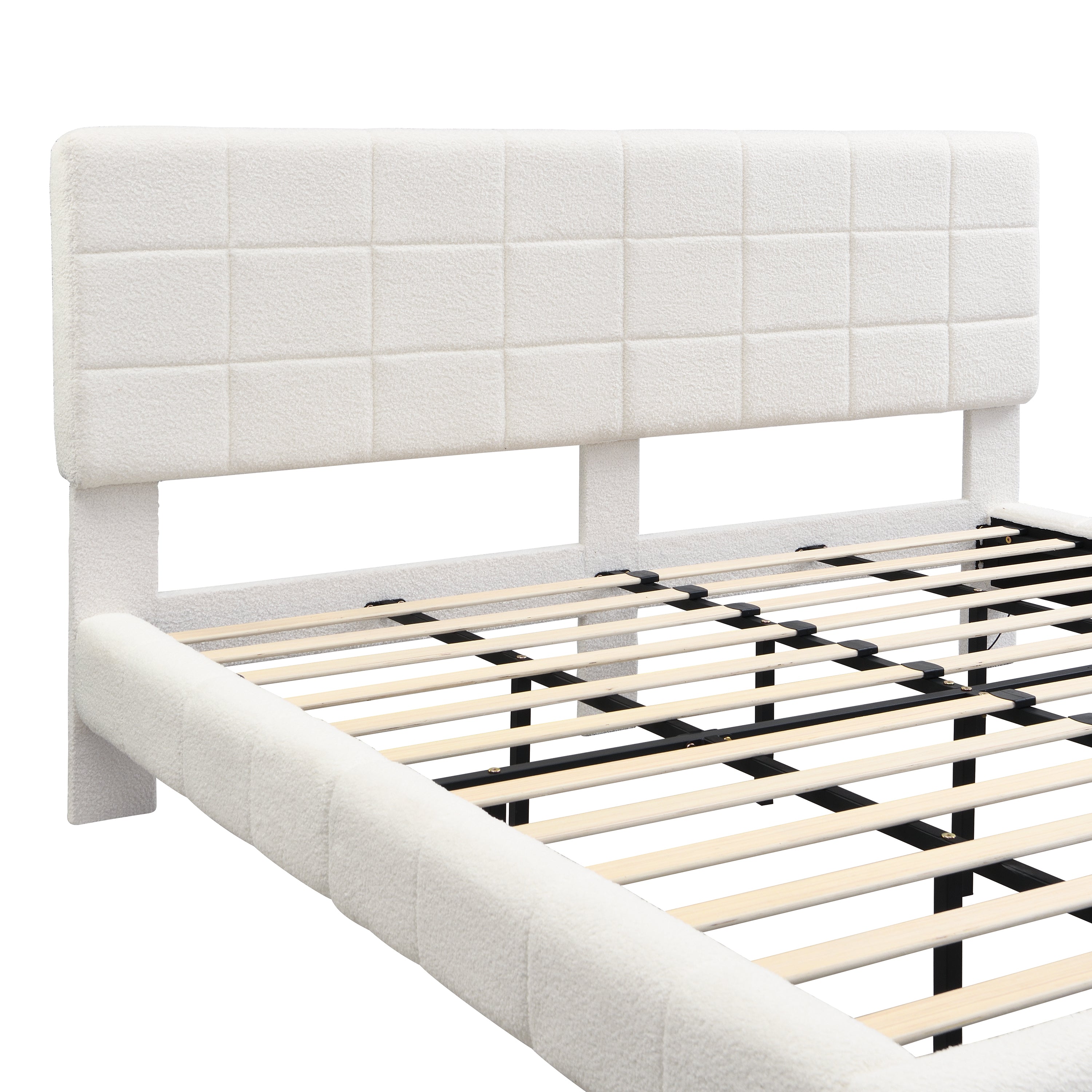 White Boucle Floating Bed with Light, King
