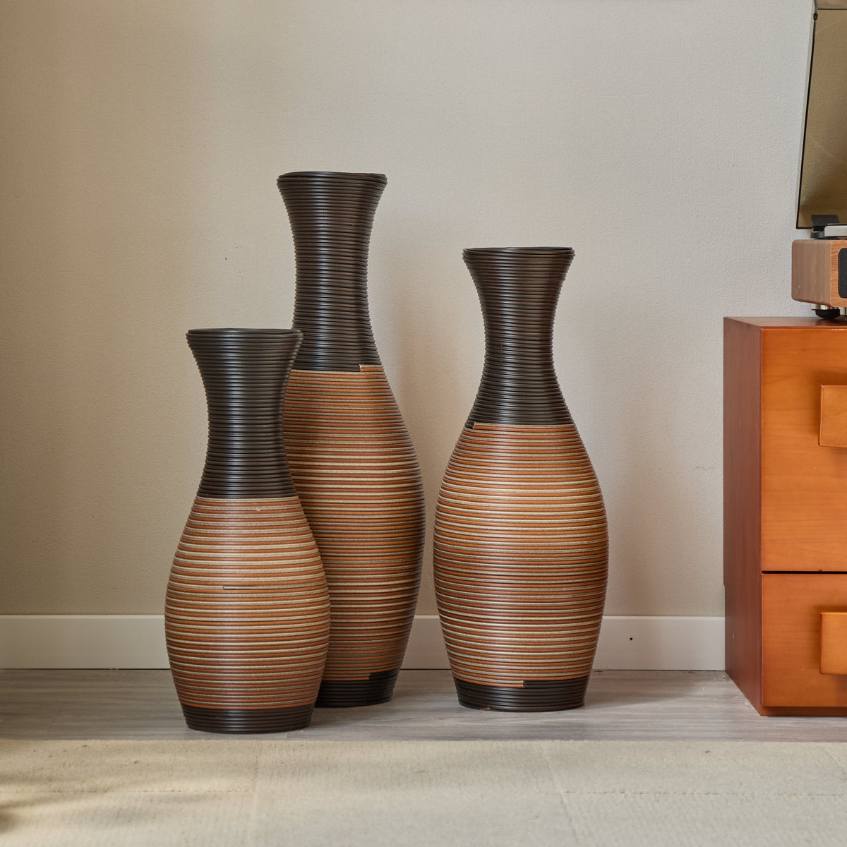 Hand-Woven PVC Rattan Vases Set of 3