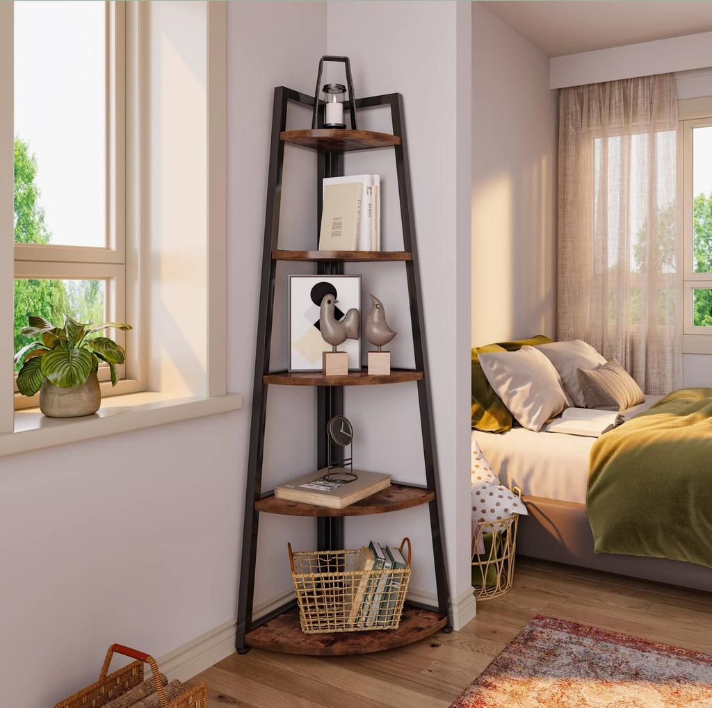 70.07" Tall Corner Shelf, 5 Tier Rustic