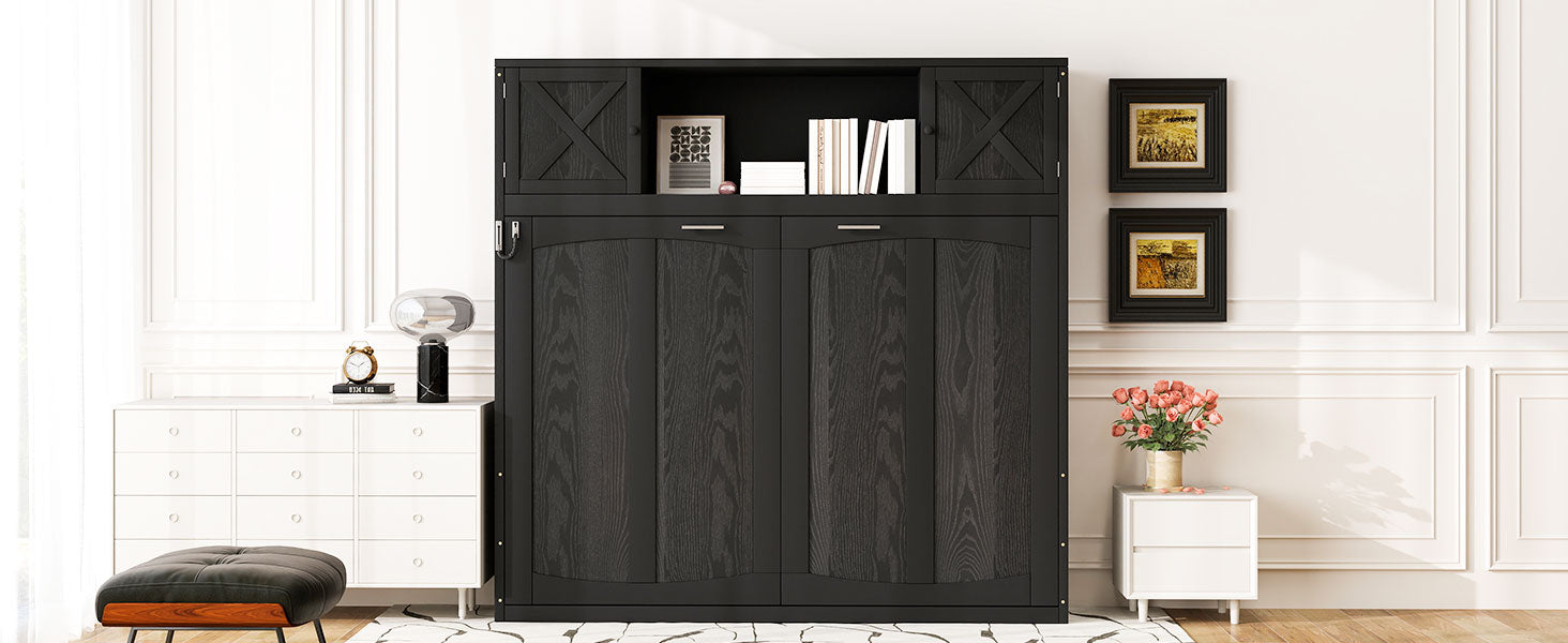 Full Size Murphy Bed with Storage Cabinets