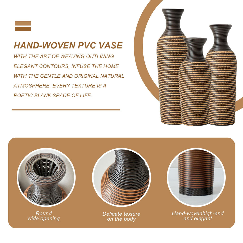 Hand-Woven PVC Rattan Vases, Set of 3 Decorative Floor Vases
