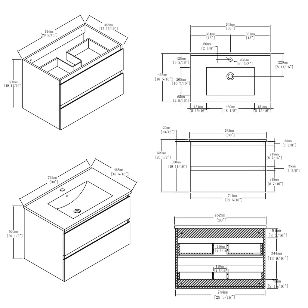 30 Inch Floating Bathroom Vanity with Sink