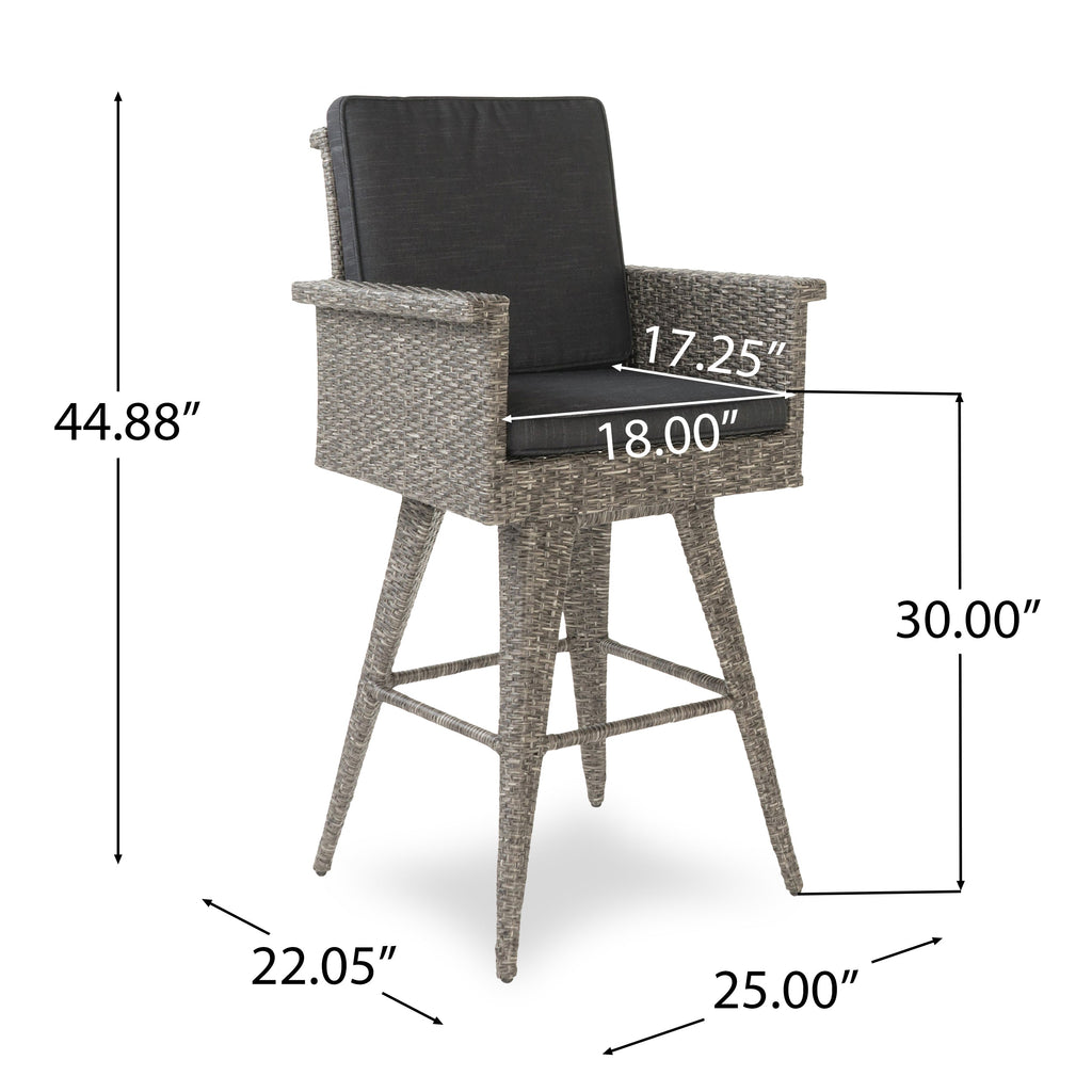 30" Outdoor Wicker Swivel Barstool with Water Resistant Cushion