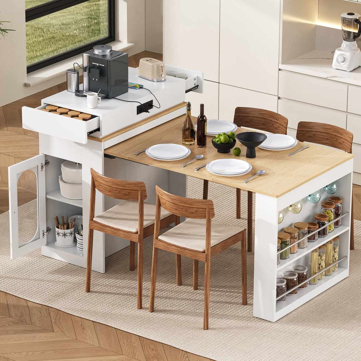 TREXM Extendable Dining Table with Folding Tabletop