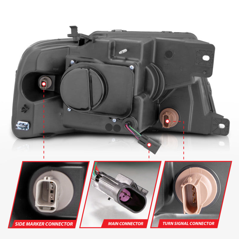 ANZO 2004-2008 Ford  F-150 Projector Headlights w/ Light Bar Black Housing 111541