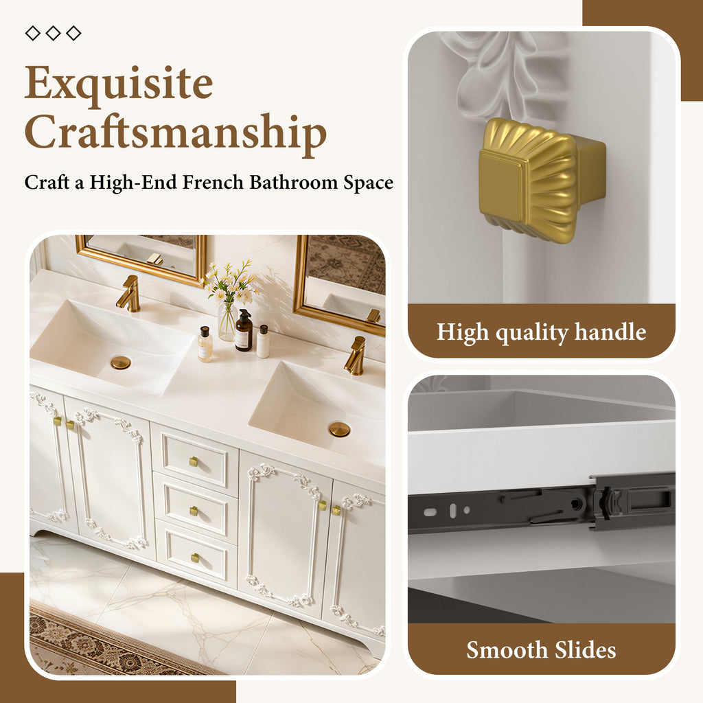 60" White French-Style Bathroom Vanity Cabinet