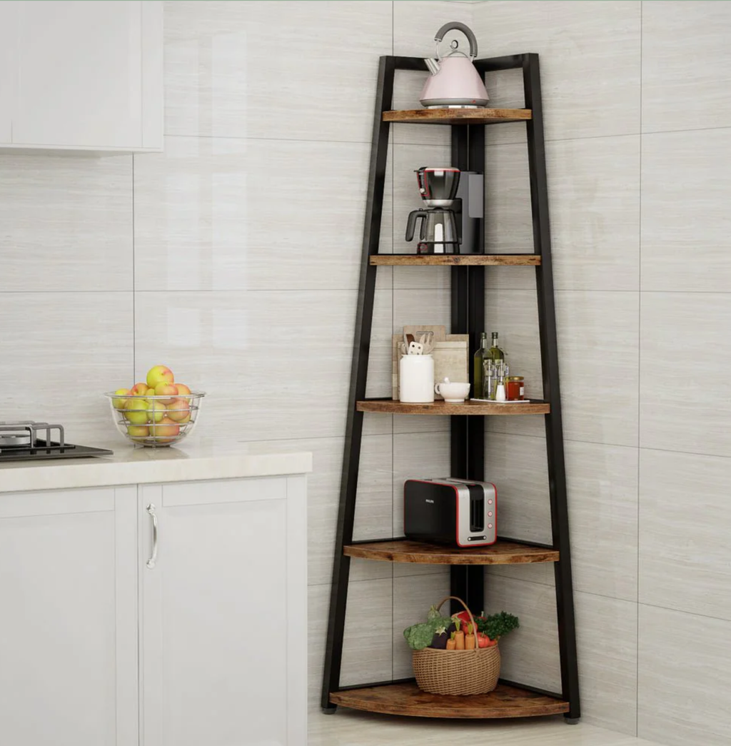 70.07" Tall Corner Shelf, 5 Tier Rustic