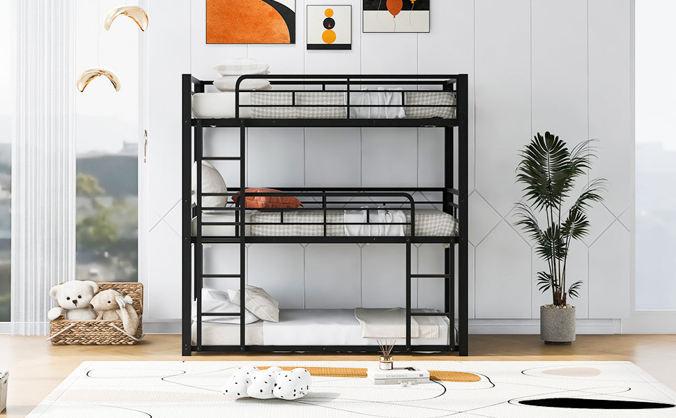 Metal Twin Size Triple Bunk Bed, Black