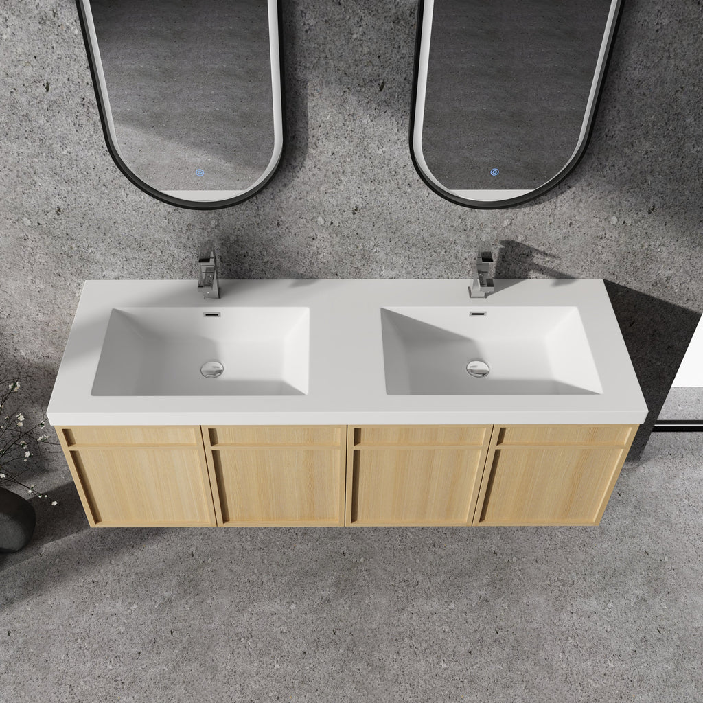 60" Wall-Mounted Bathroom Vanity with Double Resin Sink
