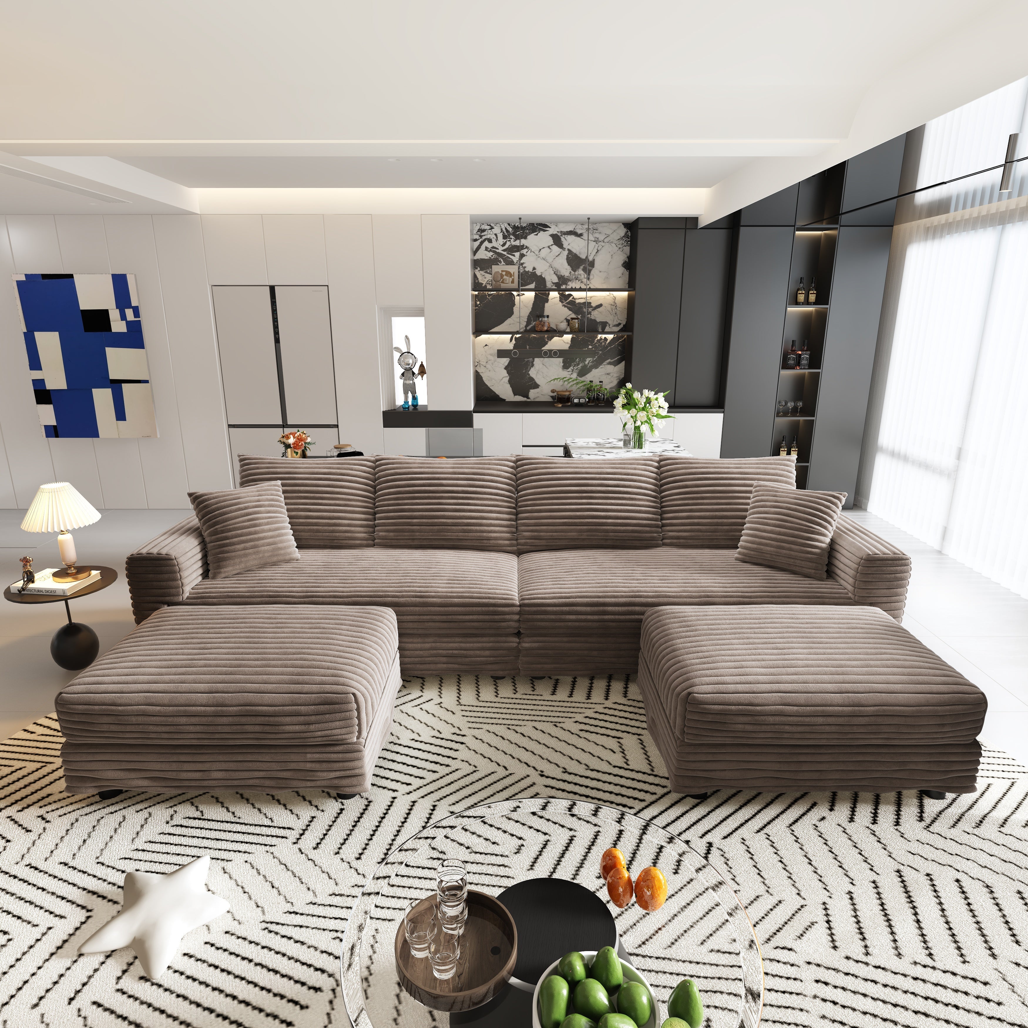 Plush Corduroy 4-Seat Sofa