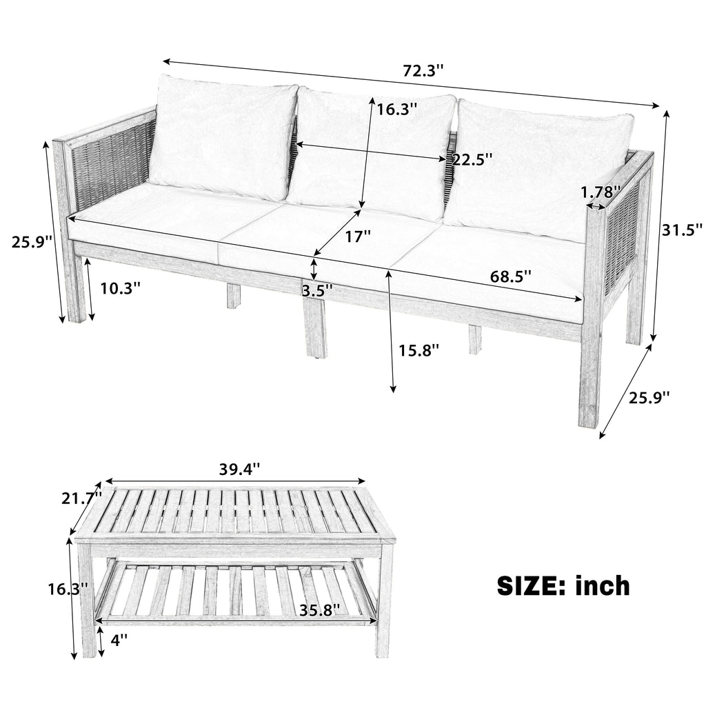 4 Pieces Patio Sofa Set Outdoor Seating Group