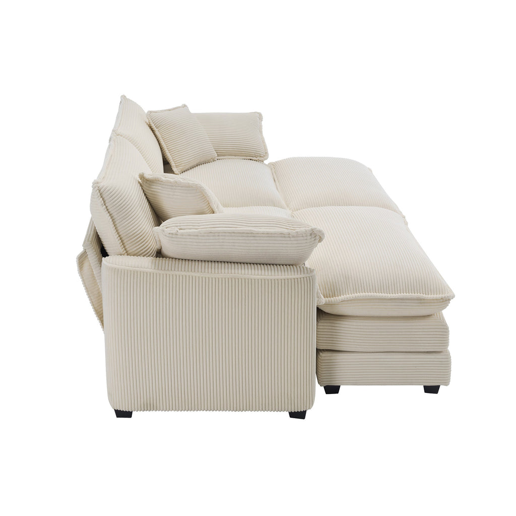 Corduroy Two-Seater Sofa with Ottoman