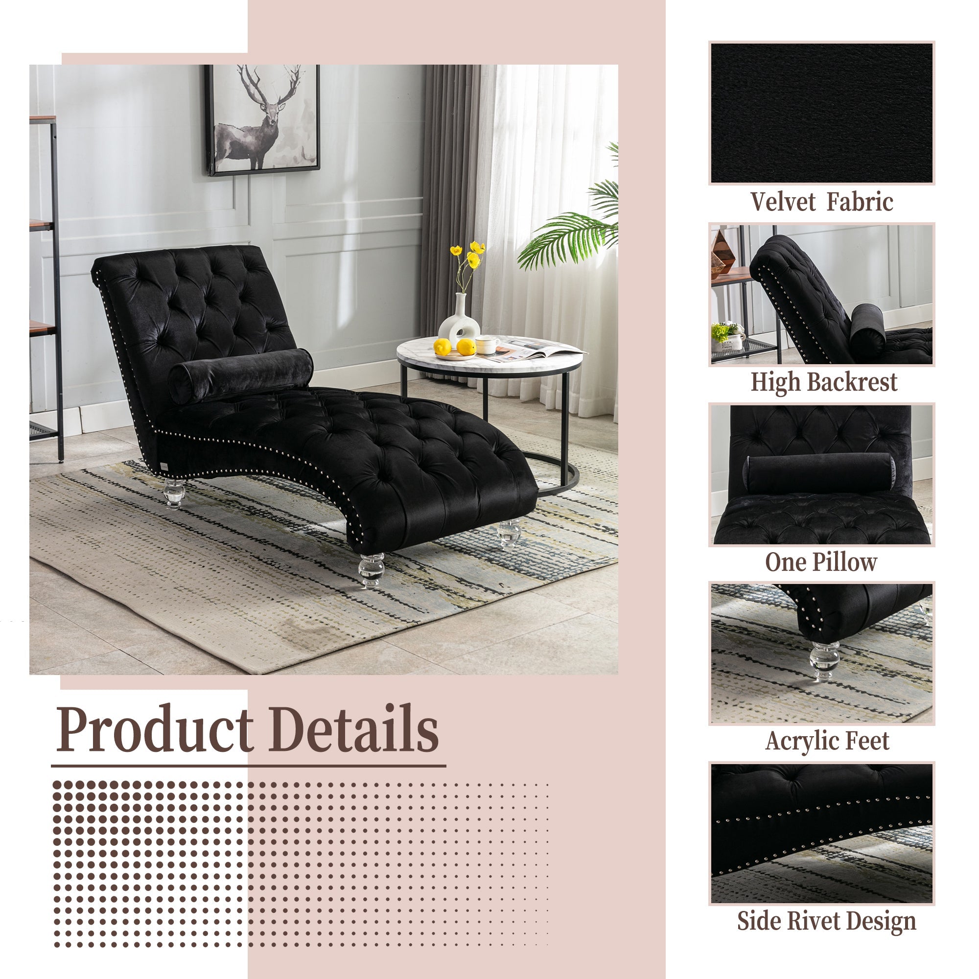 Velvet Chaise Lounge Indoor - Button-Tufted Upholstered Chair