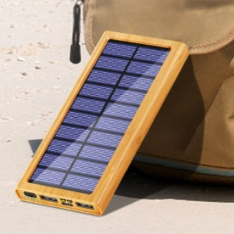 Solar-powered Wood-grain Power Bank Outdoor Portable Charger With LED Light