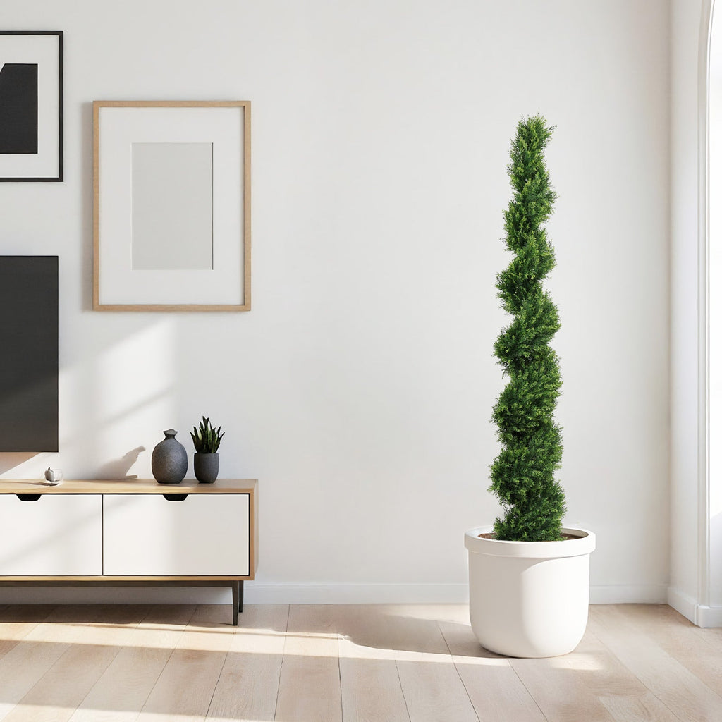 6FT Two-Tone Spiral-Shaped Potted Cedar Tree - 2pcs Set