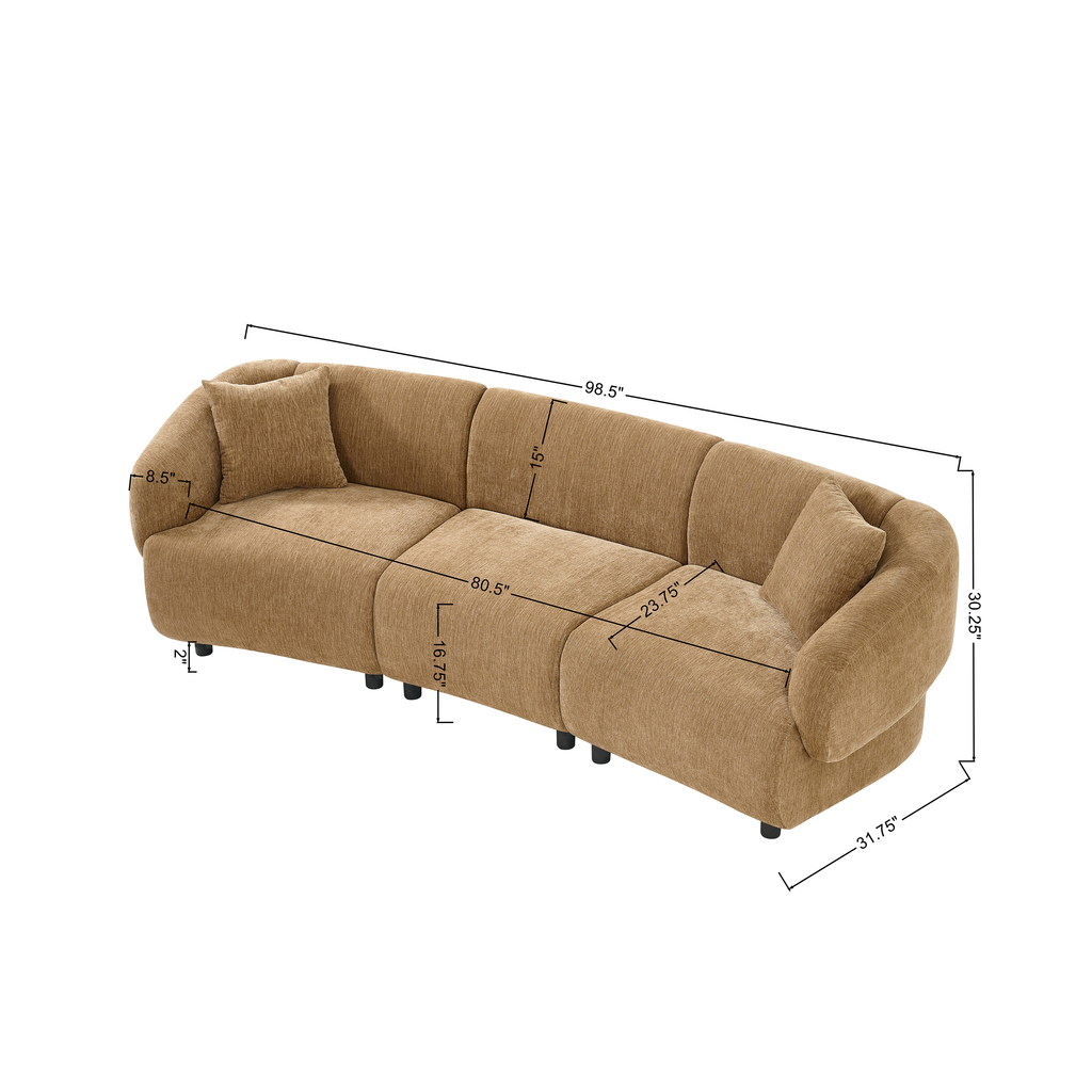 Curved Designed Contemporary 3-Seater Sofa in Mocha