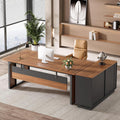 63-Inch L-Shaped Executive Desk with 47-Inch File Cabinet