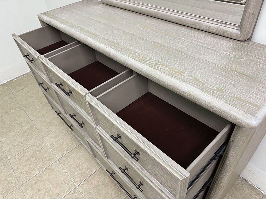 Oak Finish Eight Drawers Dresser With Mirror