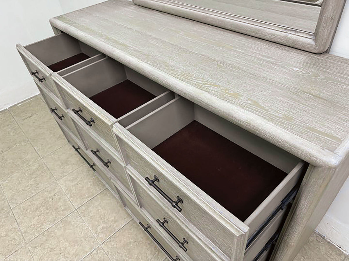 Oak Finish Eight Drawers Dresser With Mirror