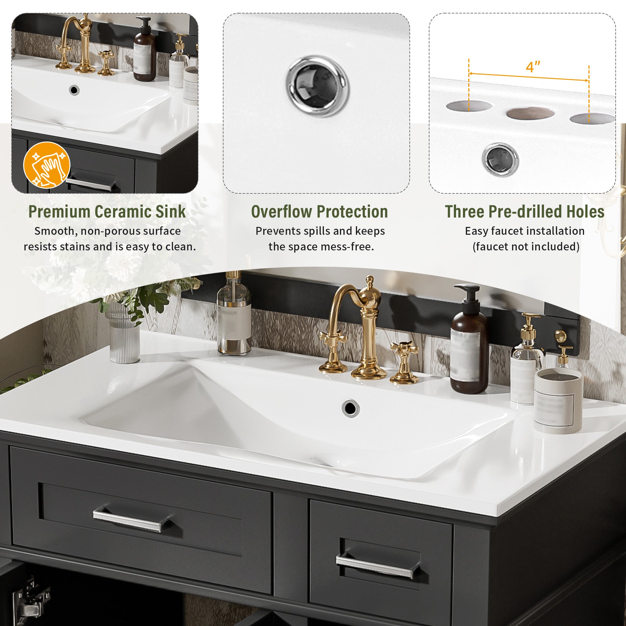 30" Bathroom Vanity with Ceramic Sink
