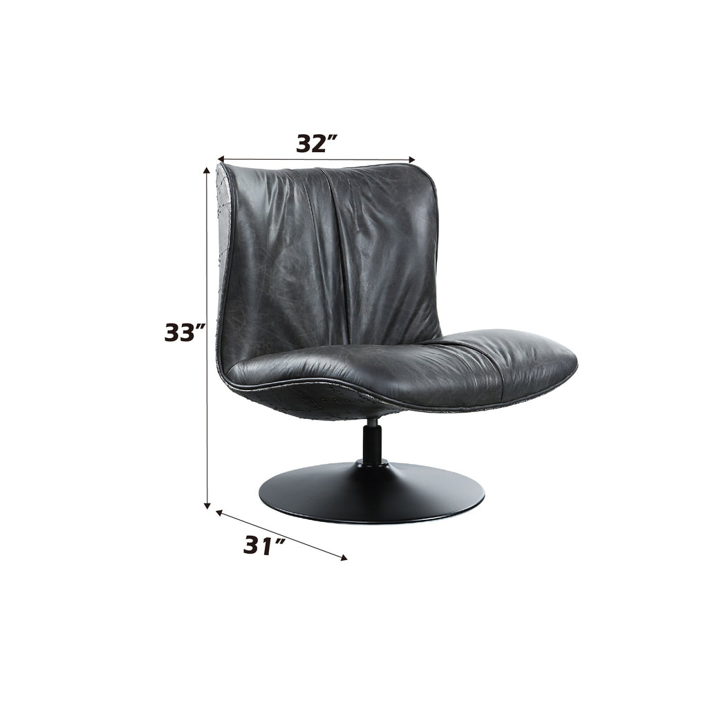 Piotr Black Leather Accent Chair