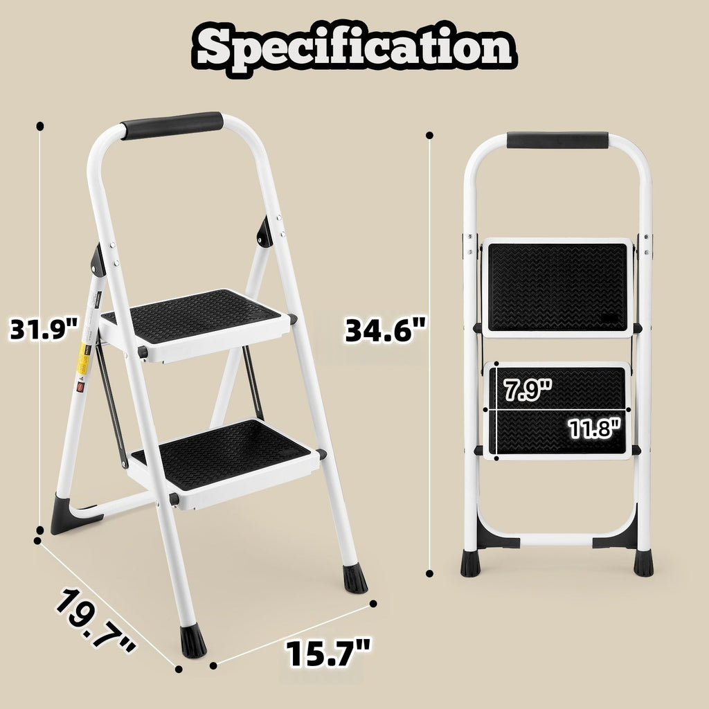 2 Step Ladder - Folding Step Stool with Anti-Slip Features